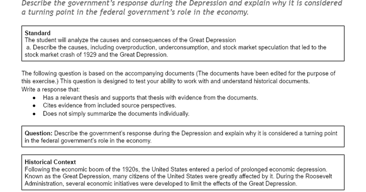 Thesis question about the great depression