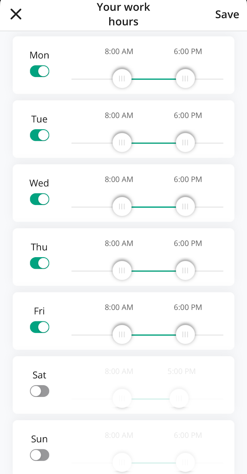Work hours settings - days