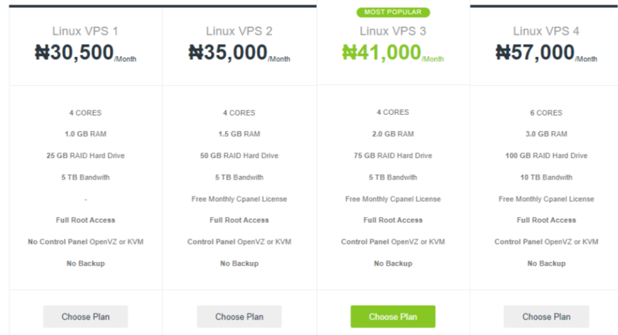 Smart Web Nigeria VPS Pricing