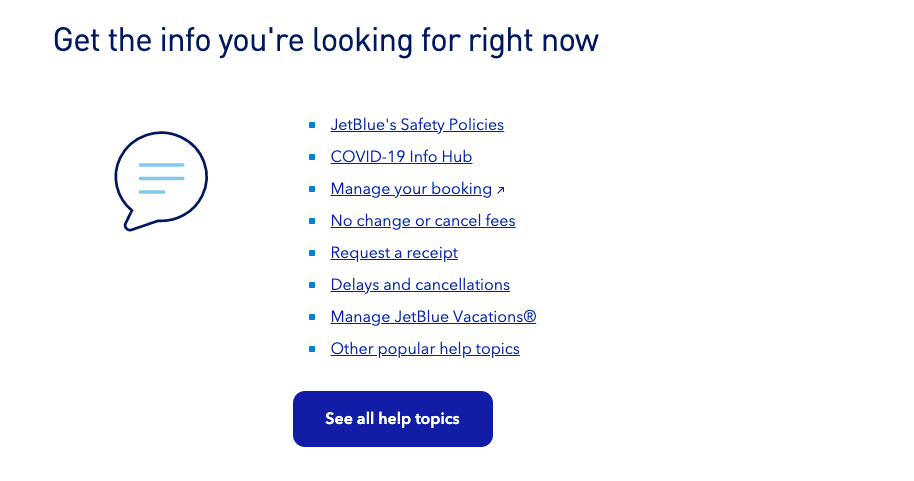 Contact us header example: JetBlue