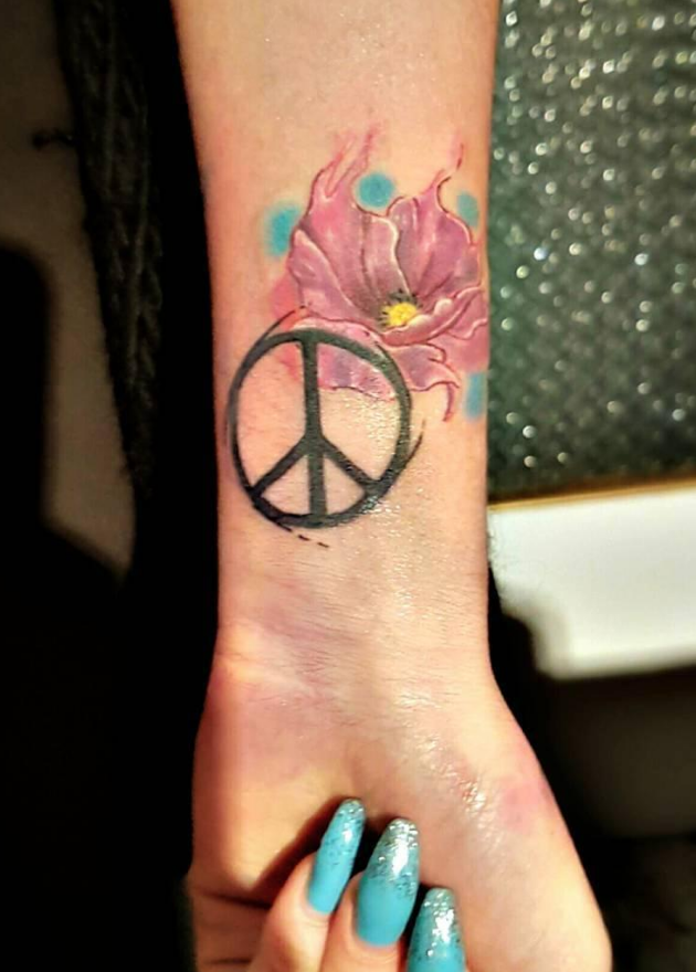 Peace Tattoo with Flower