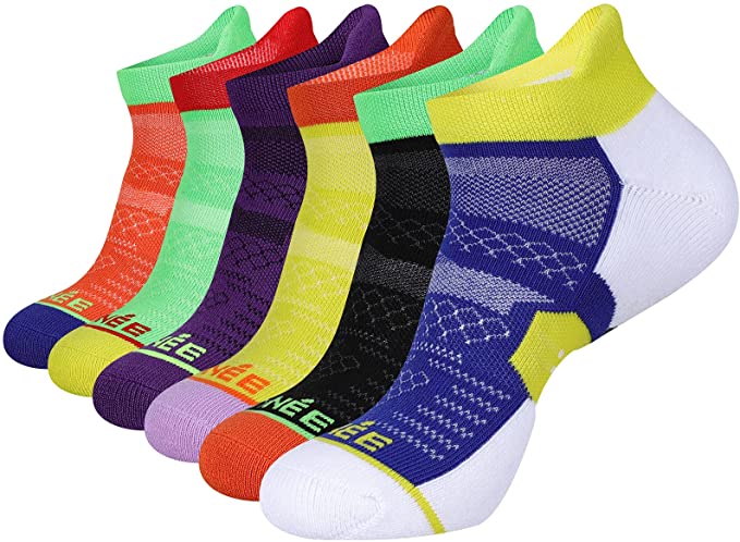 JOYNÉE 6 Pack Men's Running Ankle Socks with Cushion, Low Cut Athletic Sport Tab Socks,Black,Sock Size 10-13