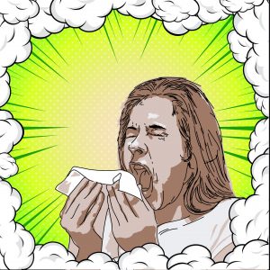 A man is coughing because of allergy