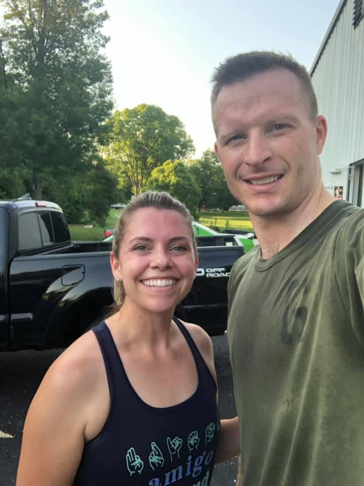 Katie and her husband, Cam, after working out at the gym. 
