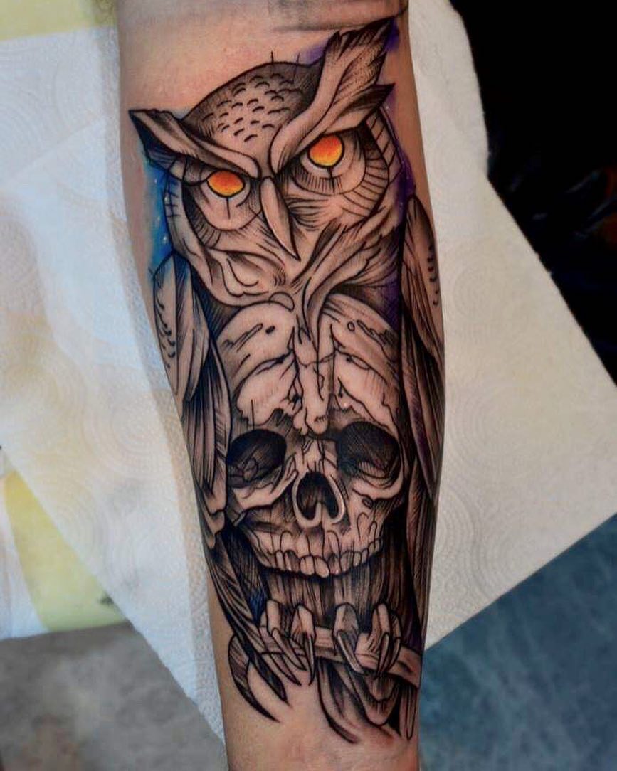  Owl With Skull Tattoo