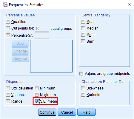 Set the S.E. mean in Frequencies SPSS. Source: uedufy.com