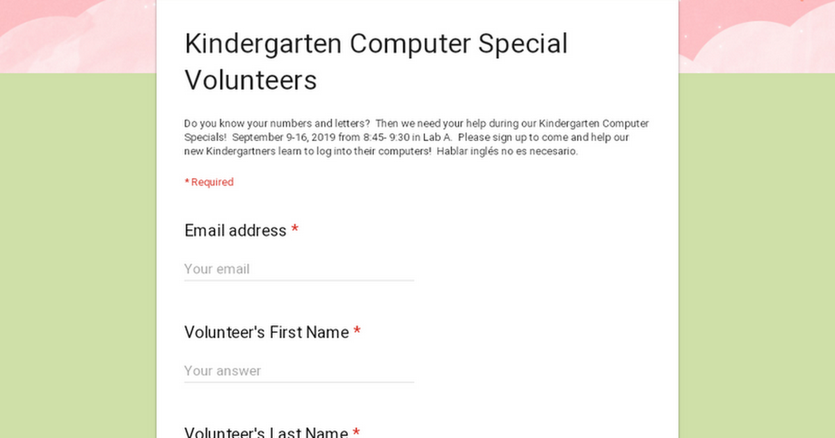 Kindergarten Computer Special Volunteers