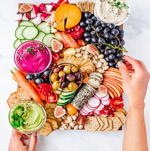 Plant-based cheese board made with Almond Flour Crackers Fine Ground Sea Salt
