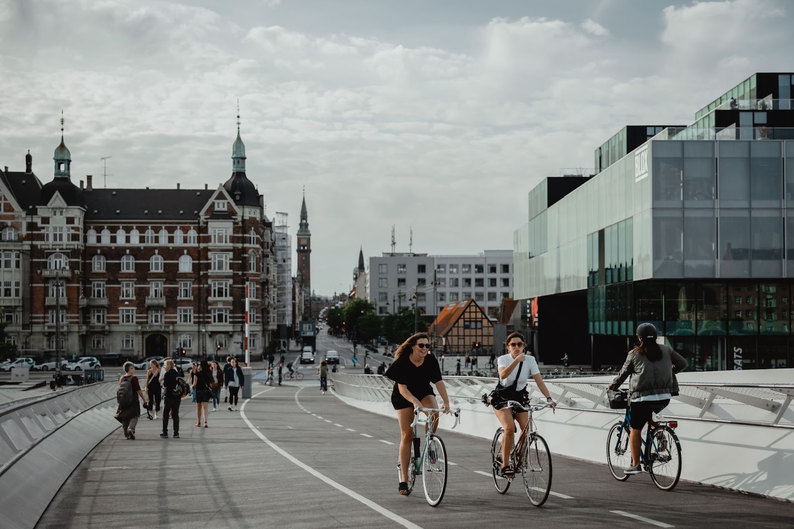 Residents walking and riding bike in Copenhagen, Denmark.