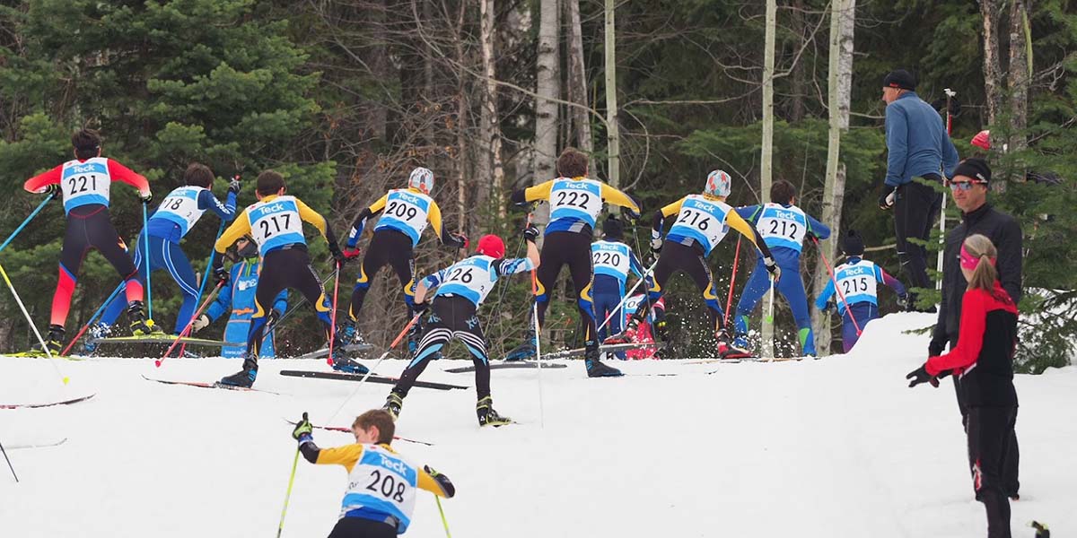 Kids racing on cross country skis at Telemark in West Kelowna