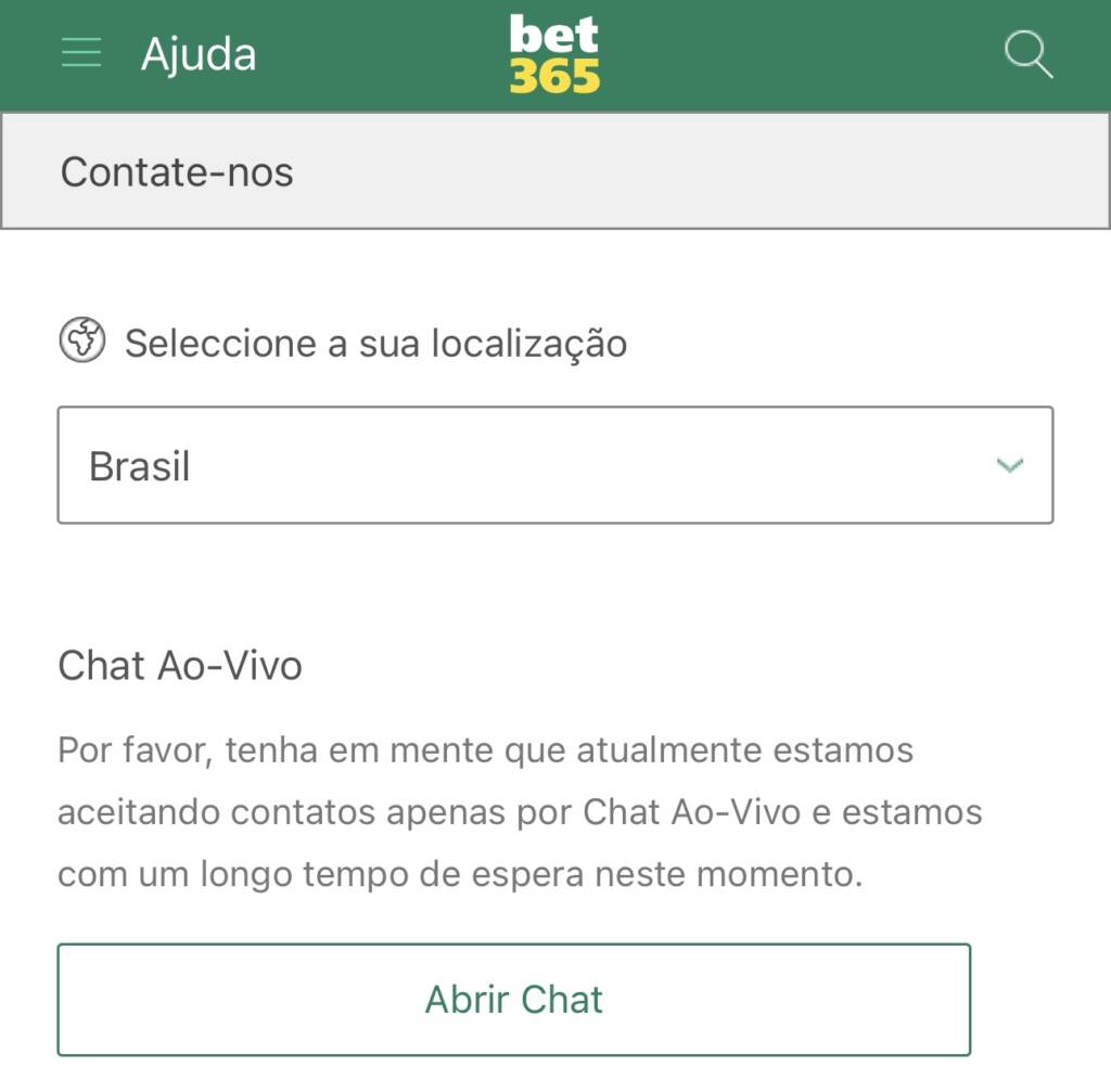 Suporte Bet365, chat 24 horas