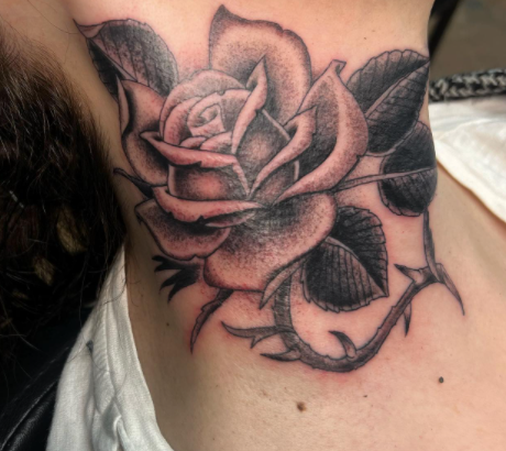 Black And Grey Neck Tattoo