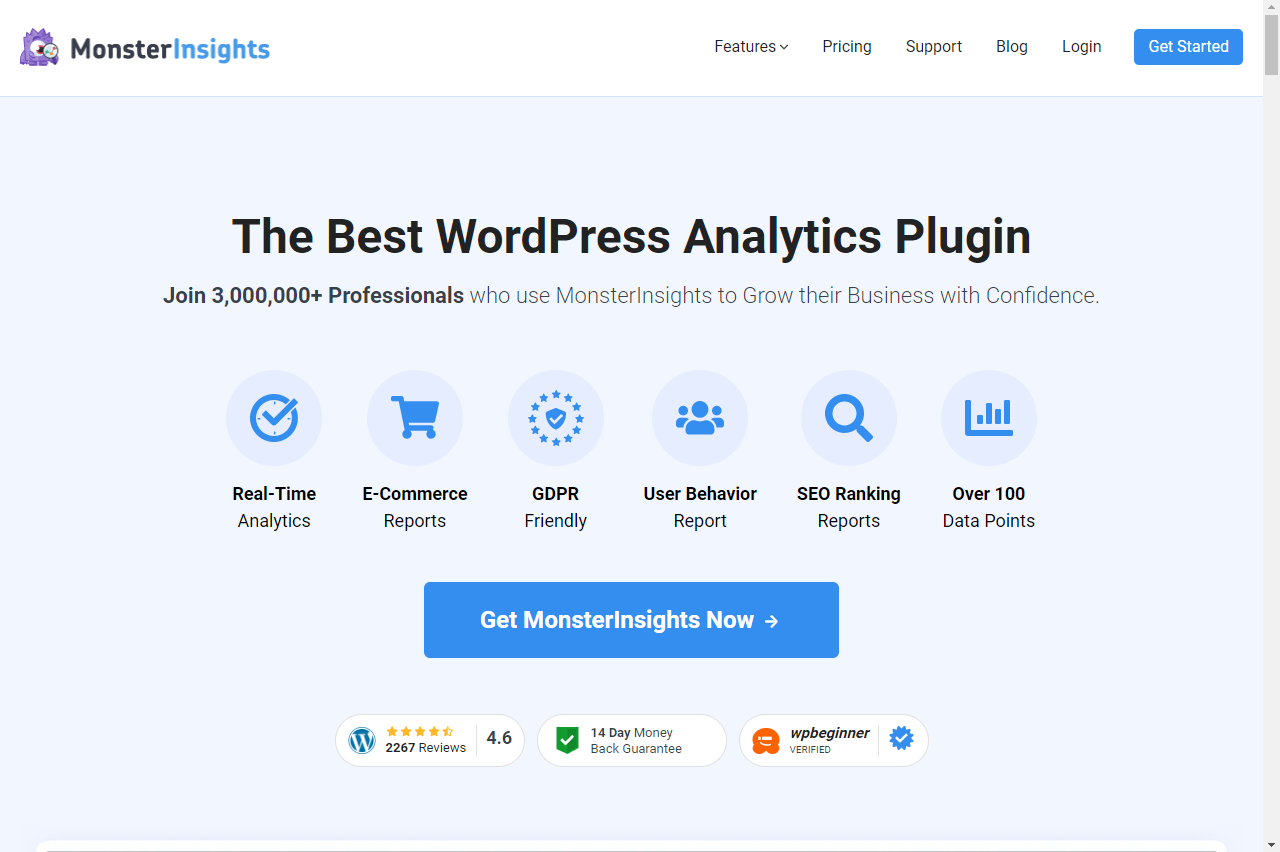 monsterinsights wordpress analytics plugin