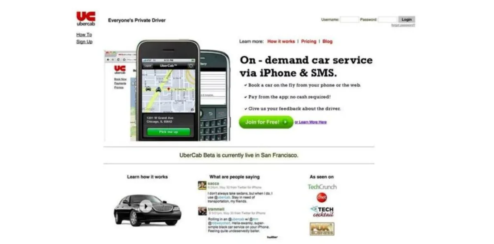 Online advertising of Uber MVP, UberCab iPhone application.