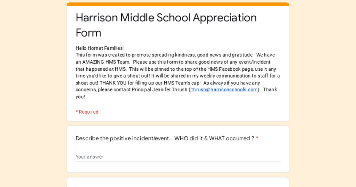 Harrison Middle School Appreciation Form