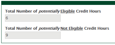 Screenshot of the total number of potentially eligible and not eligible credit hours.