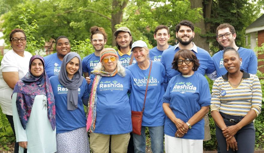 Picture of Rashida with her diverse campaign team