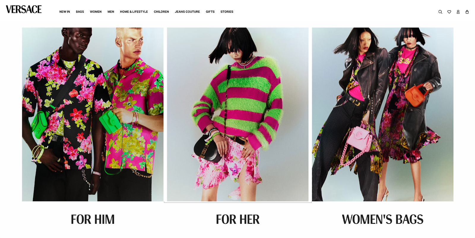 Versace's catalog page with colorful clothes
