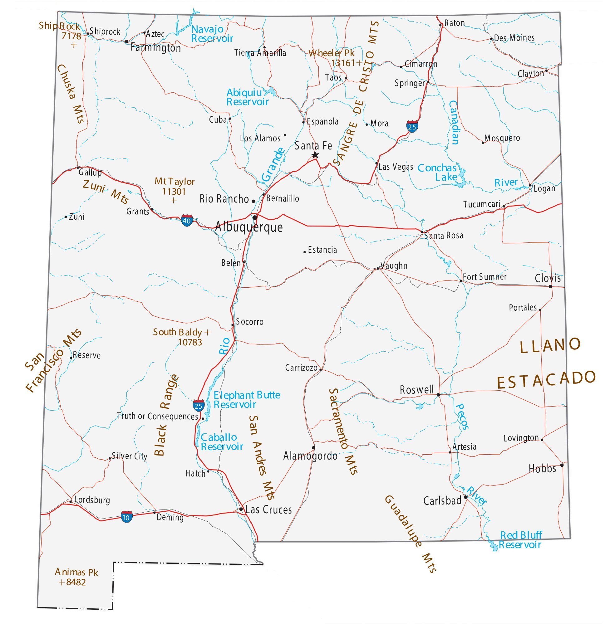 Mapas de Nuevo México para imprimir