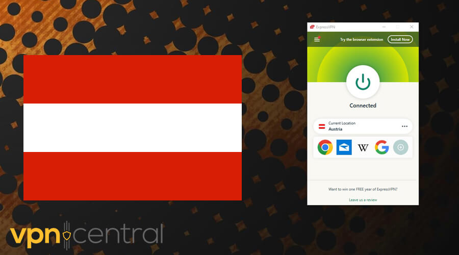 ExpressVPN connected to a server in Austria