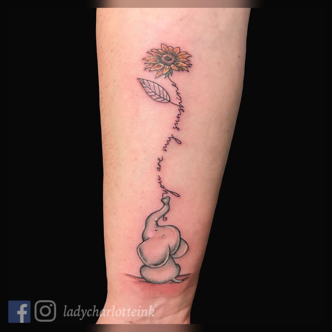 White Elephant With Sunflower Tattoo