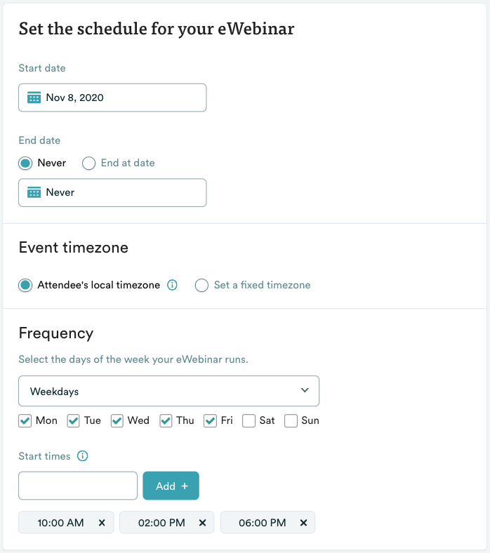 eWebinar recurring schedule options