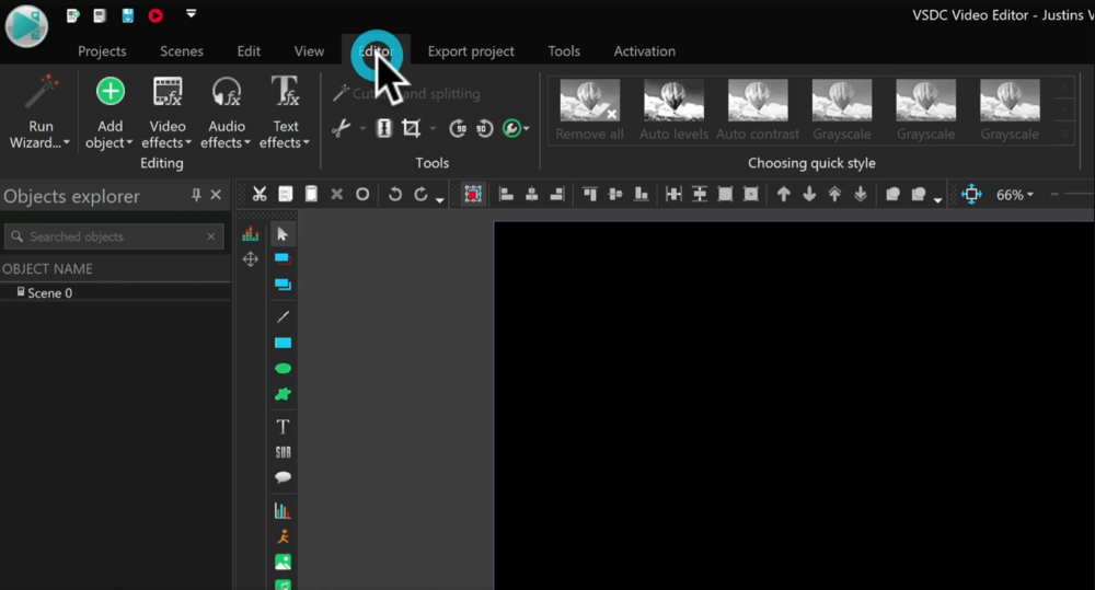 The Editor tab is where you’ll spend most of your time creating your video 