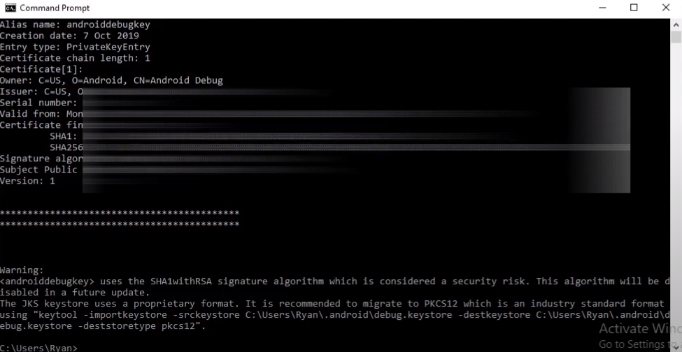 SHA1 fingerprint key setup