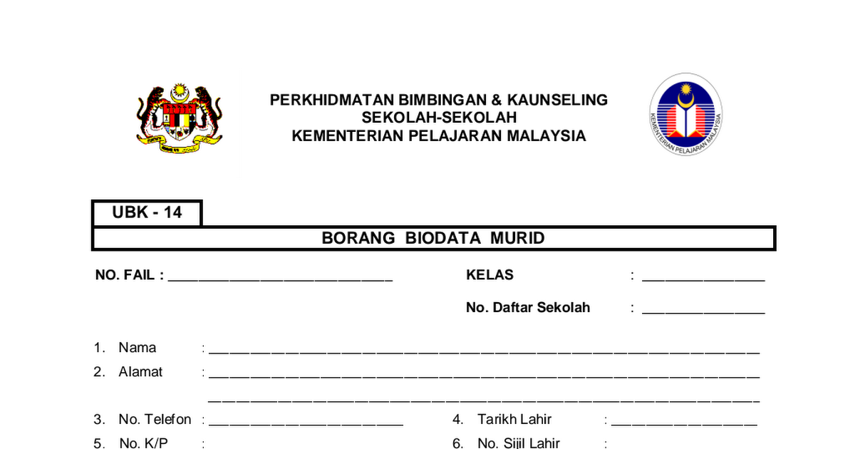 Borang Biodata Murid Pdf Google Drive