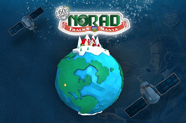 NORAD's celebratory logo for 60 years of Santa-tracking service. Image courtesy Wikimedia Commons.