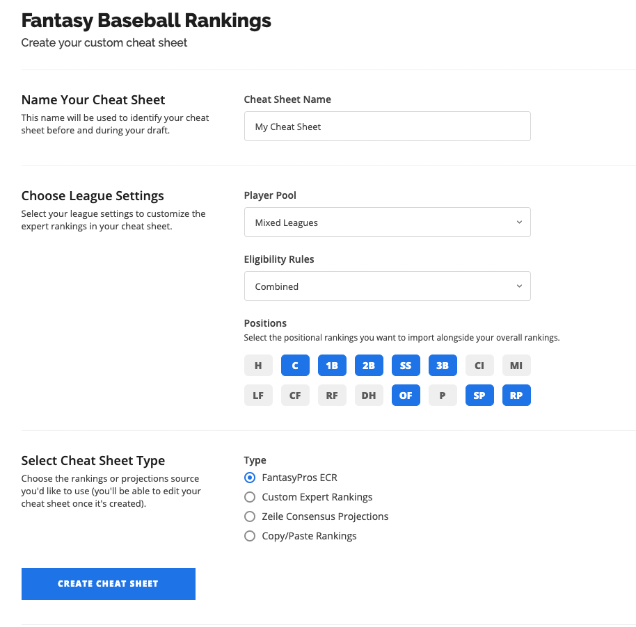 Fantasy Football Draft Cheatsheets App - Custom Rankings, Projections