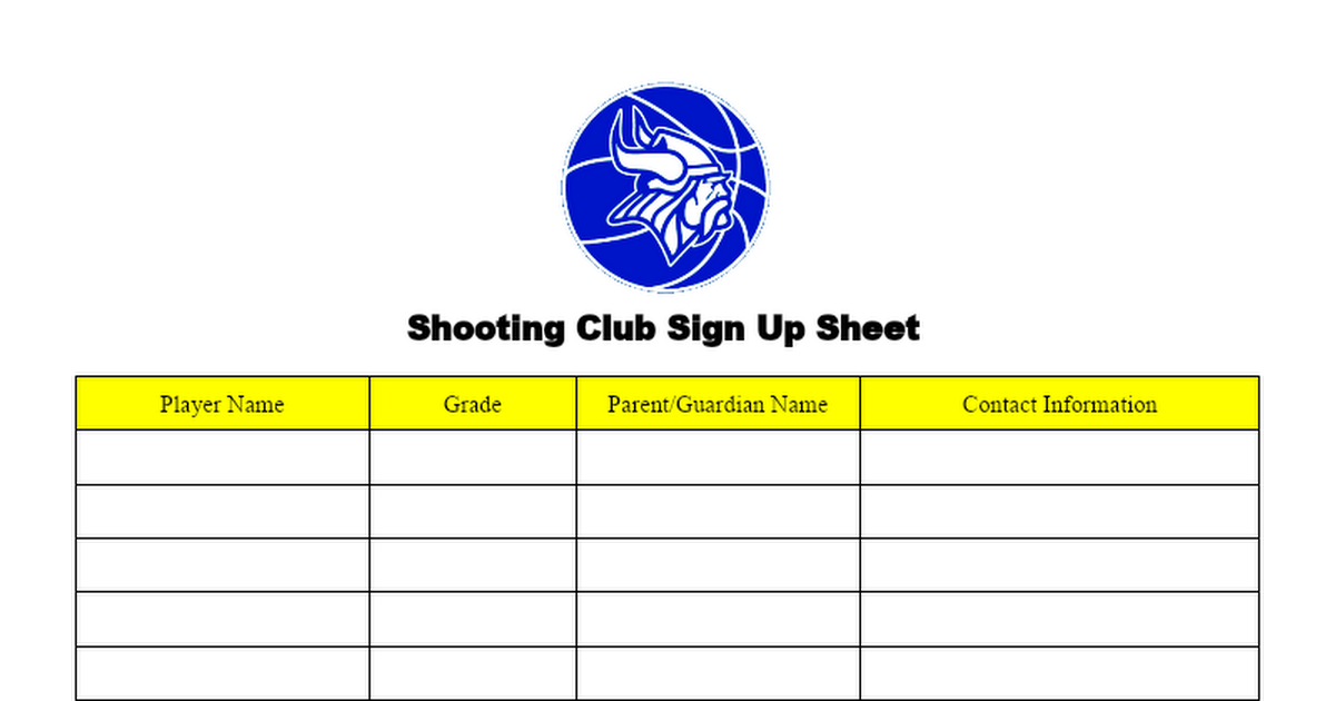 Shooting Club Sign Up Sheet