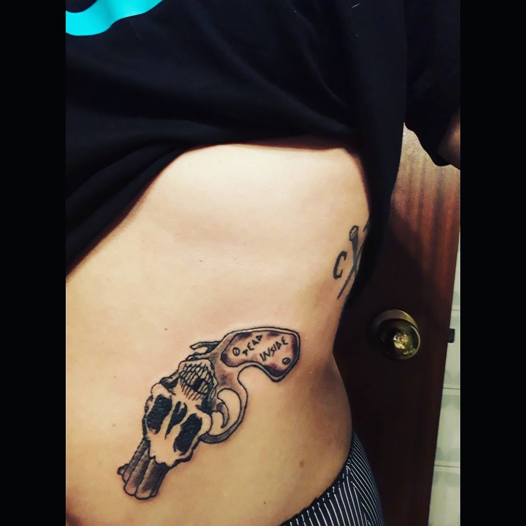 Skull Gun Tattoo On Waist