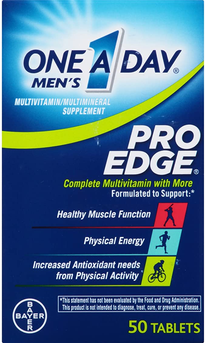 One A Day Men’s Pro Edge Multivitamin, Supplement with Vitamin A, Vitamin C, Vitamin D, Vitamin E and Zinc for Immune Health Support* and Magnesium for Healthy Muscle Function, 50 Count