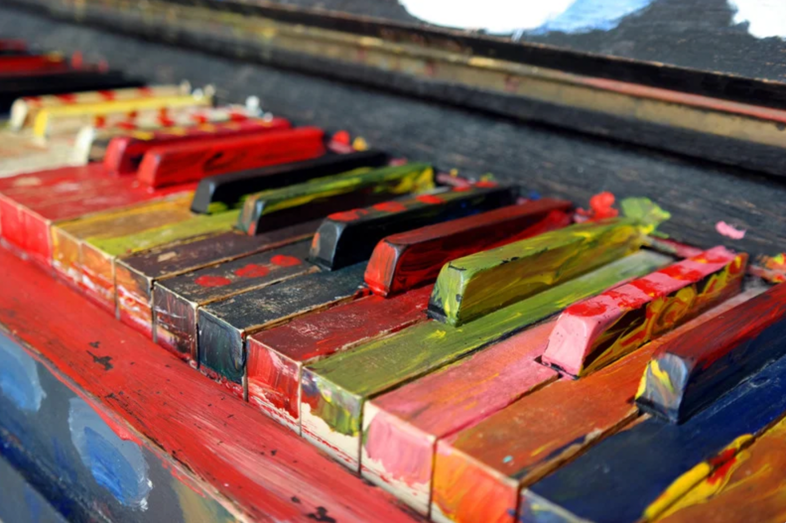 Piano keys each painted differently