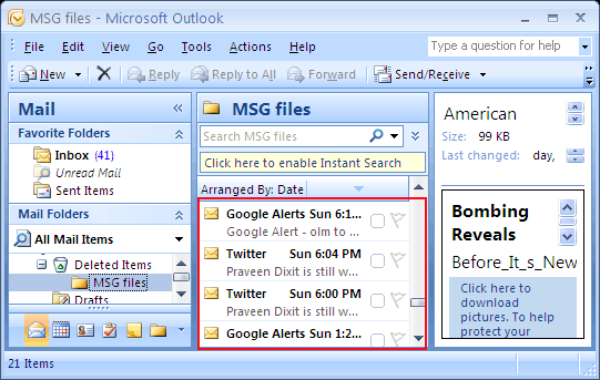 Import MSG files into Outlook