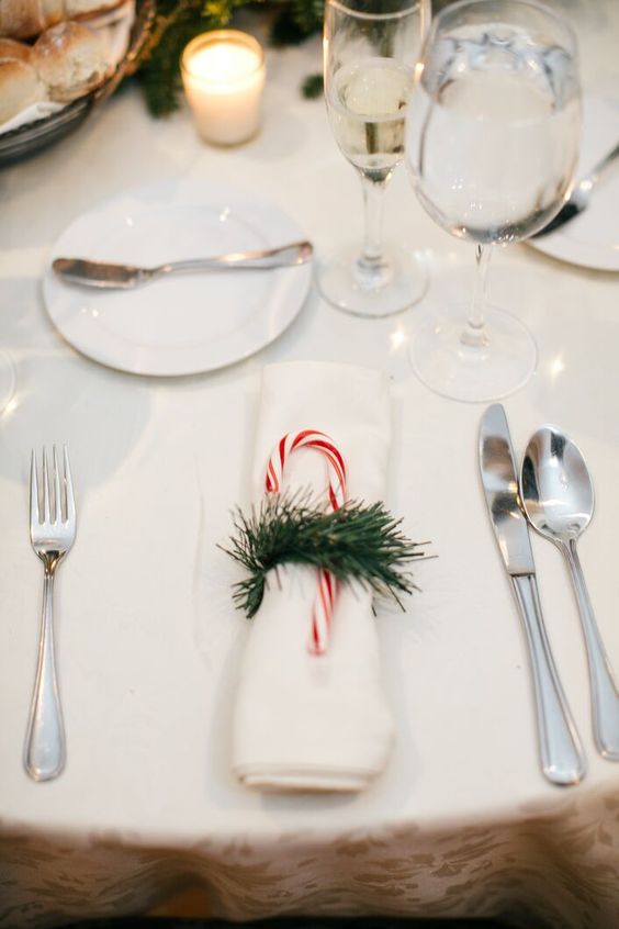 wedding table setting with candy cane decor