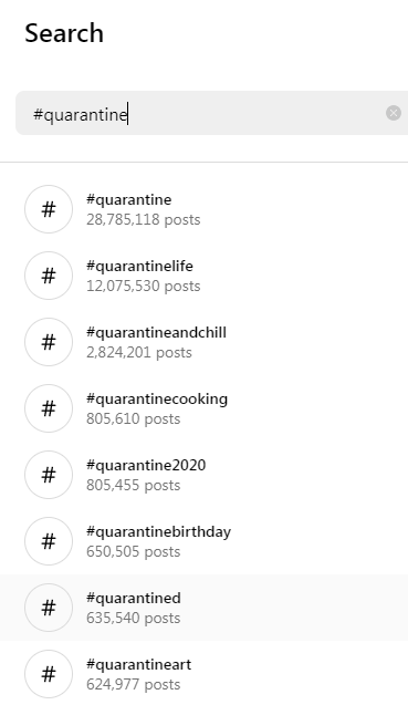 Quarantine Hashtag Searches