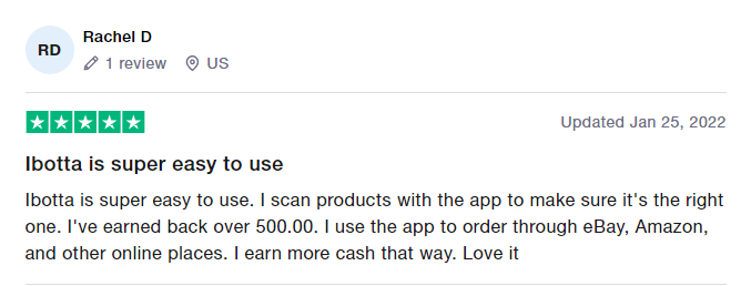 5-star Ibotta review says they've earned back over $500