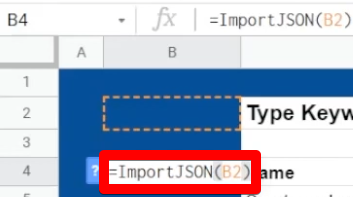B4 cell has a function that imports the JSON function