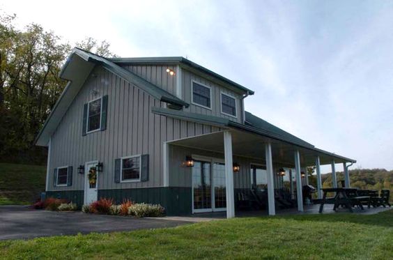 Metal house with a front lawn