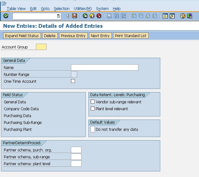 SAP Vendor entry details