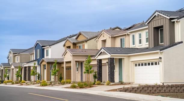 Row of Homes Newly built  row of single family homes home rental stock pictures, royalty-free photos & images