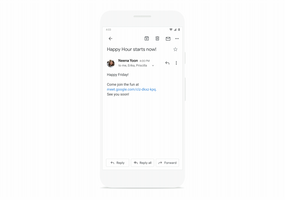 Smartphone che mostra funzionamento di Google Meet.