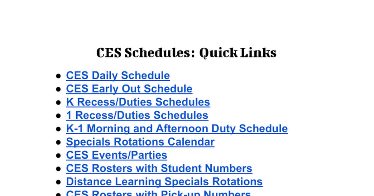 CES Schedules: Quick Links