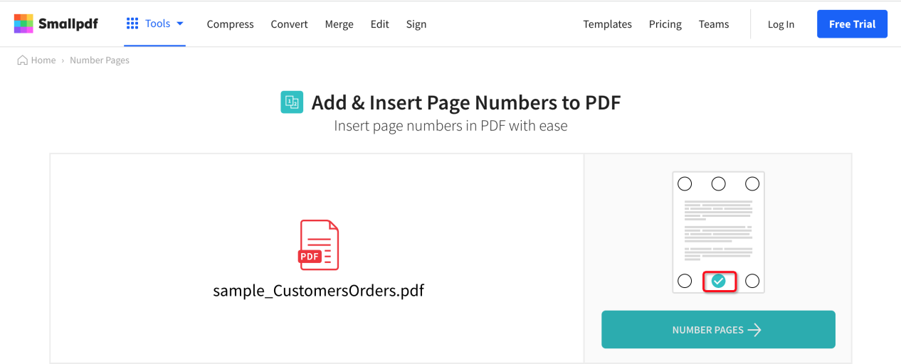 Choose Position to Add Page Numbers