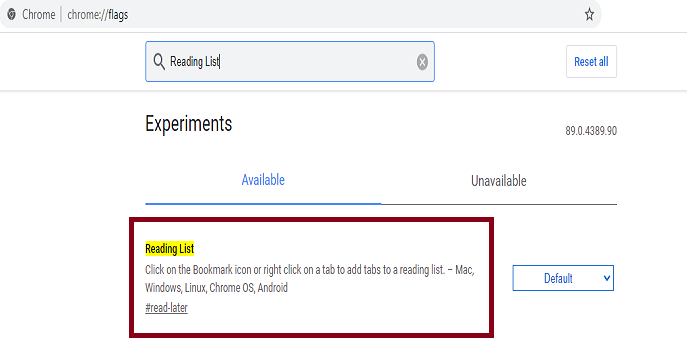 How to enable Reading List in Google Chrome for Windows