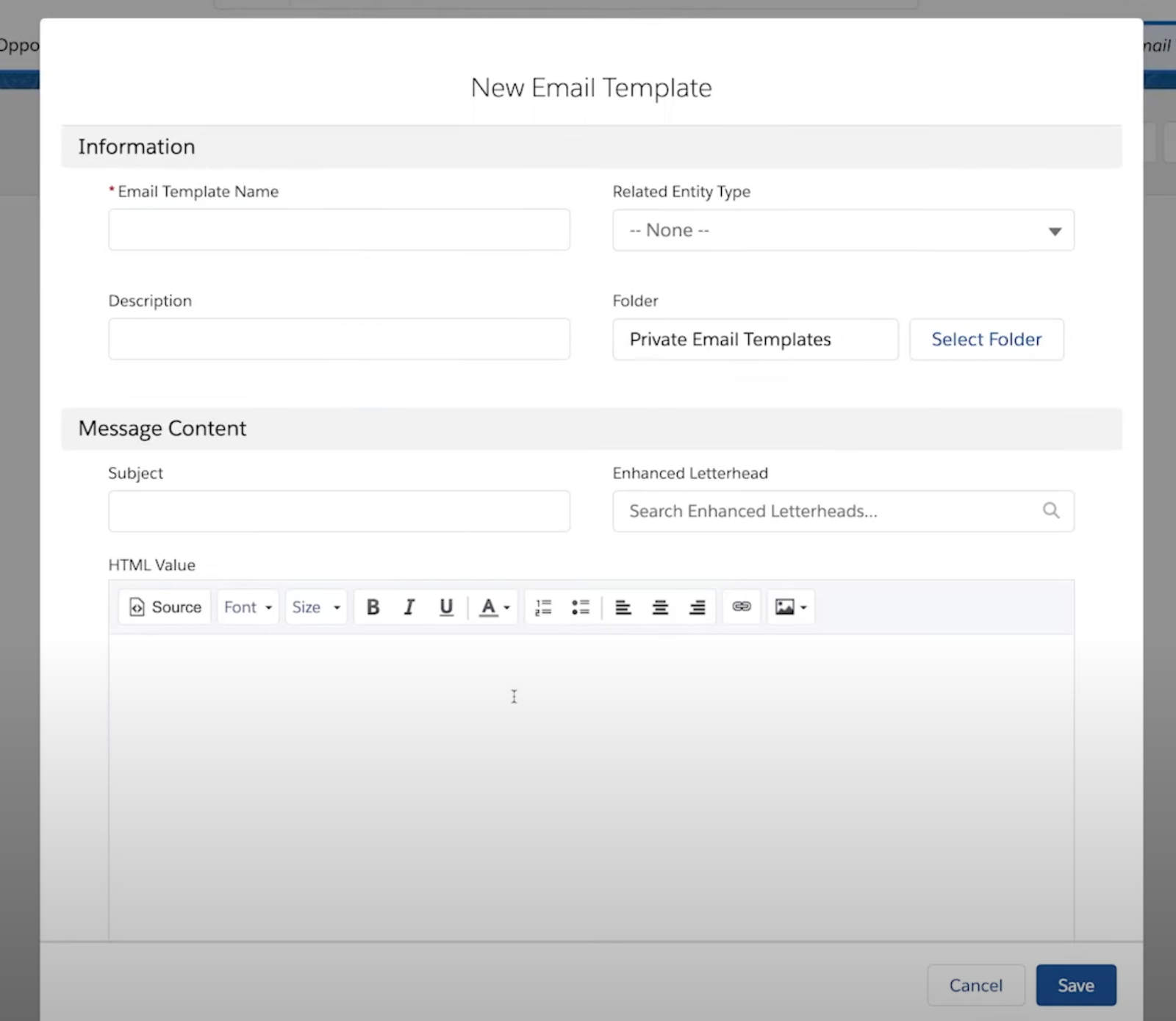 Salesforce Lightning new email template popup