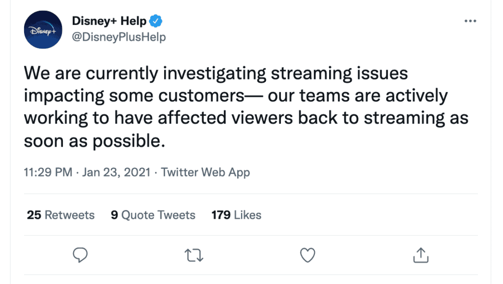 Disney+ twitter outage alert