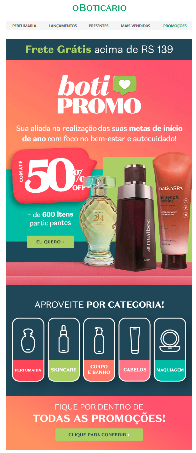 Exemplo de template de email marketing promocional do O Boticário